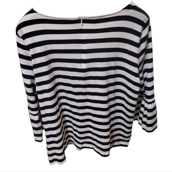 Talbots Navy Blue White Striped Nautical Bell Sleeve Back Zipper Top Size 2XL - Picture 2 of 5